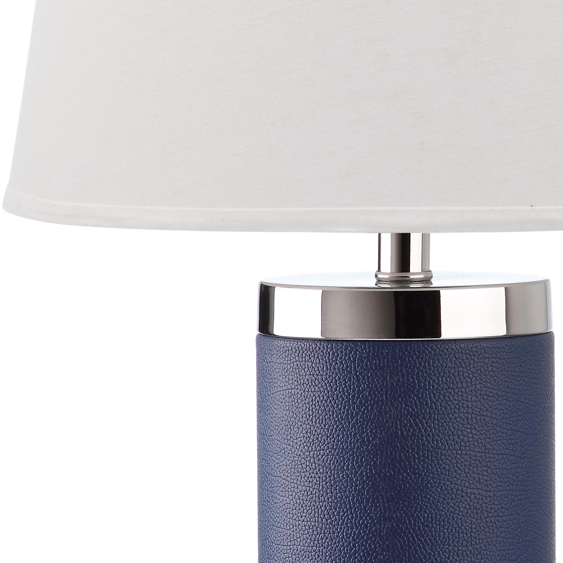 Leather 25-Inch H Column Table Lamp - Navy - Safavieh - Image 3