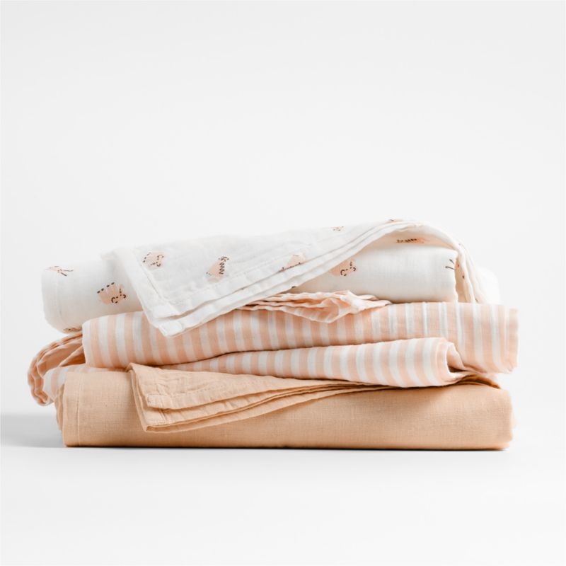 Baby's First Pink Mini Animal Organic Cotton Gauze Baby Swaddle Blankets, Set of 3 - Image 2