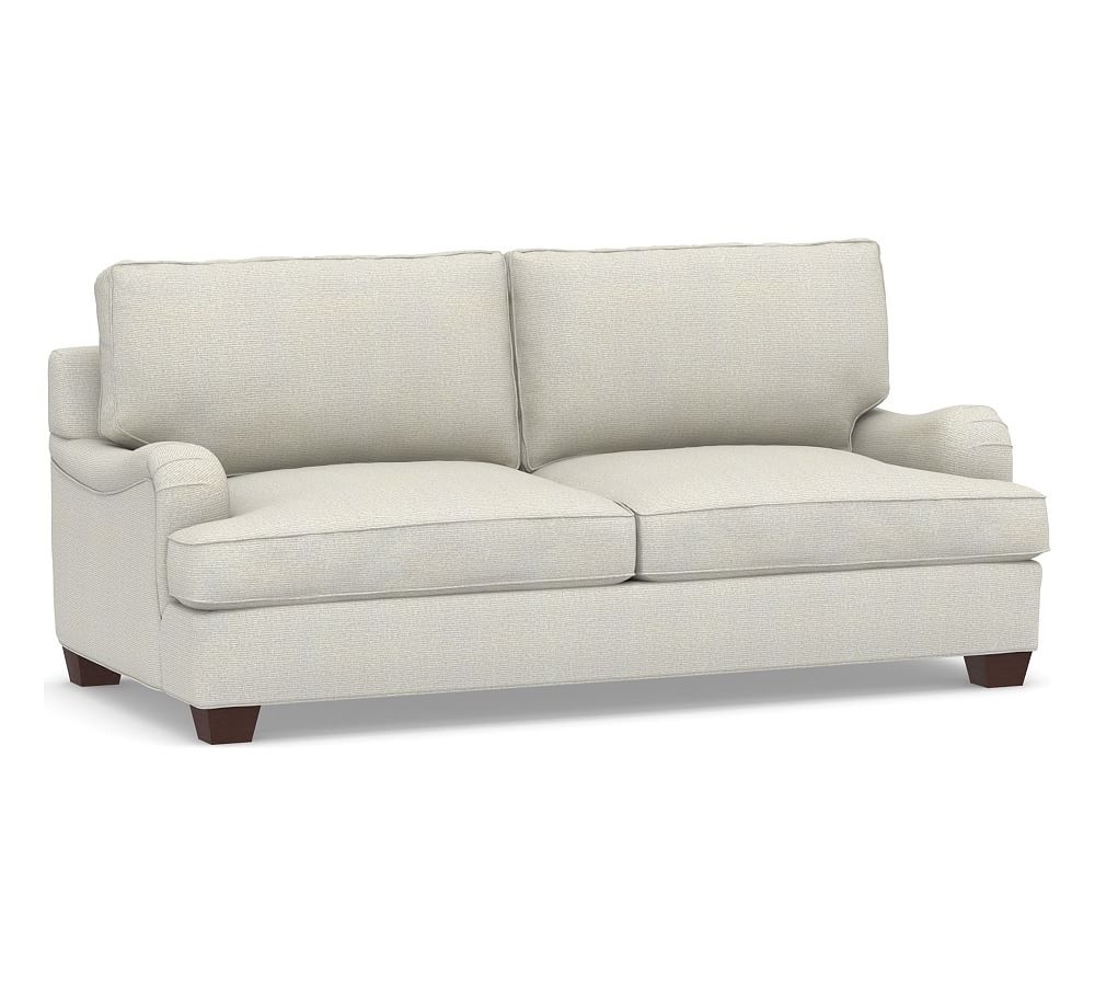 PB English Upholstered Sleeper Sofa, Polyester Wrapped Cushions, Performance Heathered Basketweave Dove - Image 0