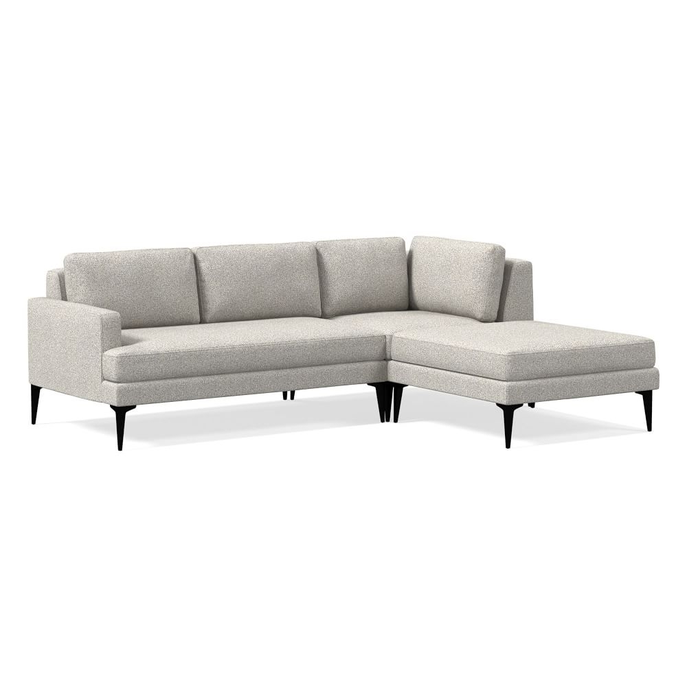 Andes 90" Right Multi Seat 3-Piece Ottoman Sectional, Petite Depth, Chenille Tweed, Storm Gray, Dark Pewter - Image 0