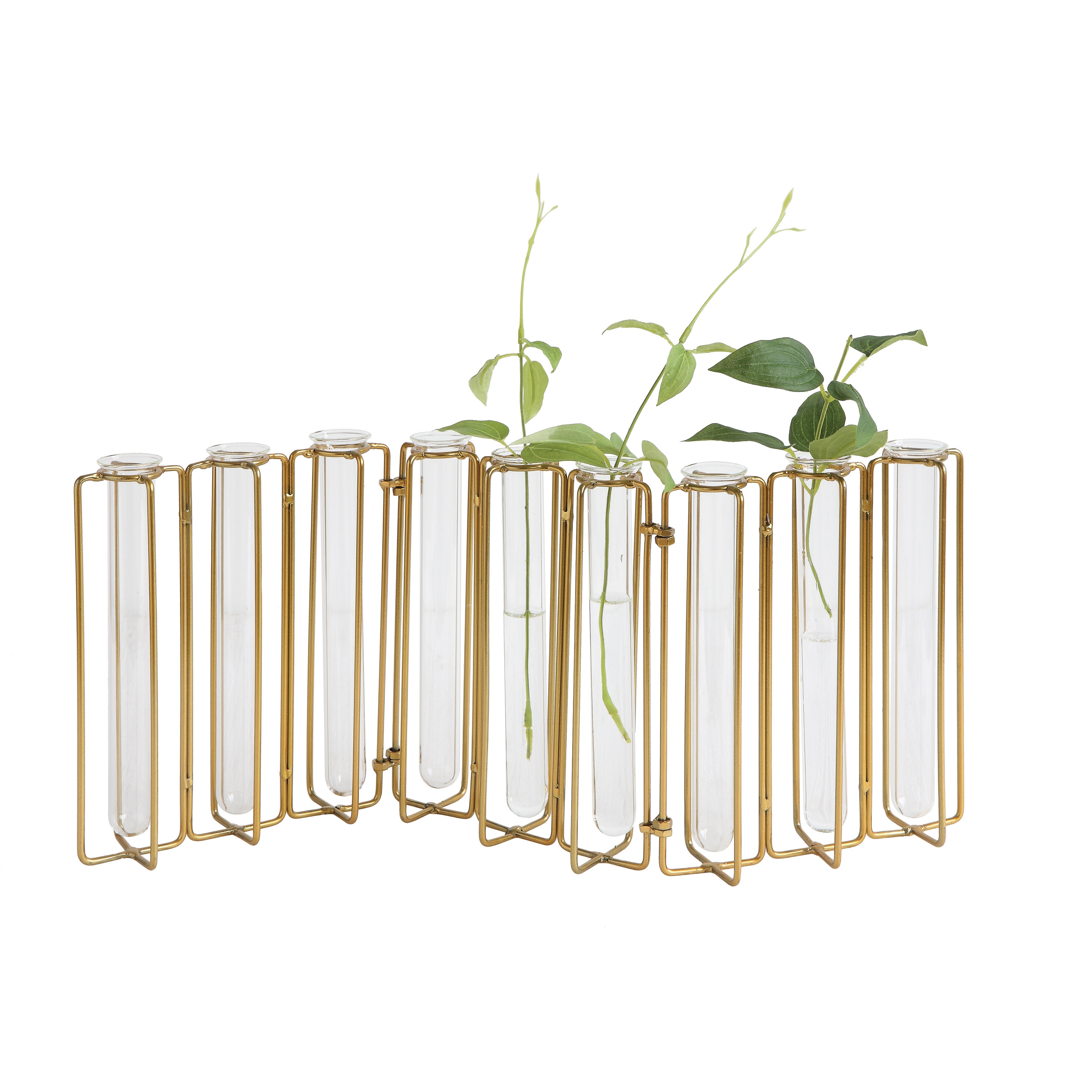 9 Test Tube Vases in a Single Gold Metal Stand - Image 0