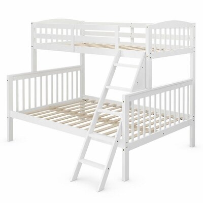Twin Over Full Bunk Bed Rubber Wood Convertible With Ladder Guardrai - Image 0