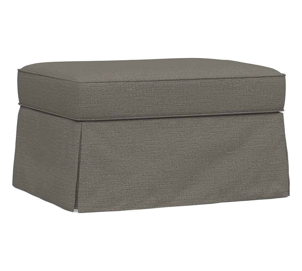 PB Comfort Slipcovered Storage Ottoman, Box Edge Memory Foam Cushions, Chunky Basketweave Metal - Image 0