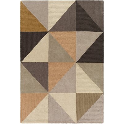 Abramson Geometric Handmade Tufted Wool Khaki/Light Gray Area Rug - Image 0