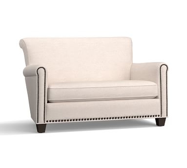 Irving Roll Arm Upholstered Settee with Nailheads, Polyester Wrapped Cushions, Performance Heathered Basketweave Alabaster White - Image 3