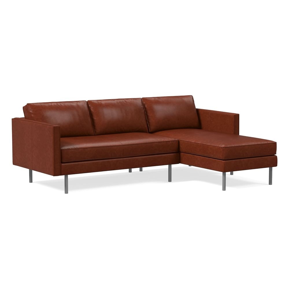 Axel 91" Right 2-Piece Chaise Sectional, Halo Leather, Oxblood, Metal - Image 0