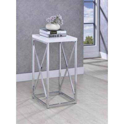 Accent Table With X-cross Glossy White And Chrome - Image 0