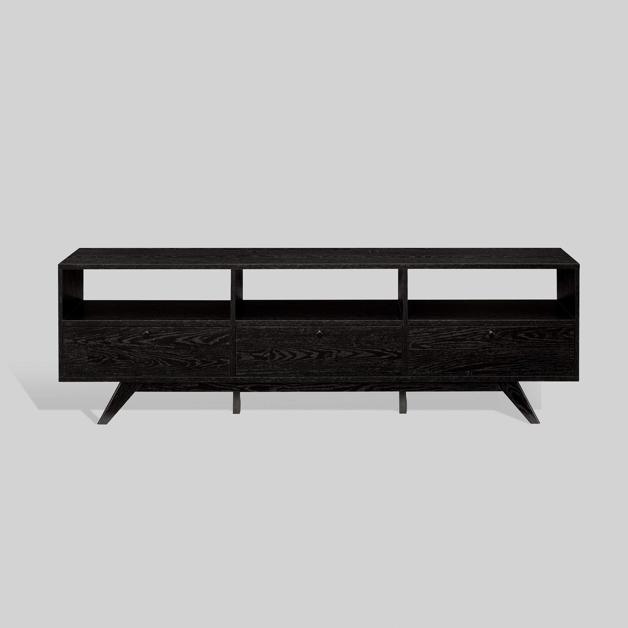 70" MCM TV Stand with 3 Closed Storage and Open Storage - Black - Image 0
