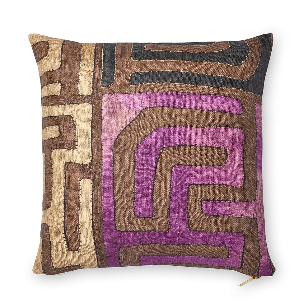 Plum Patchwork Kuba Cloth Pillow - Image 0