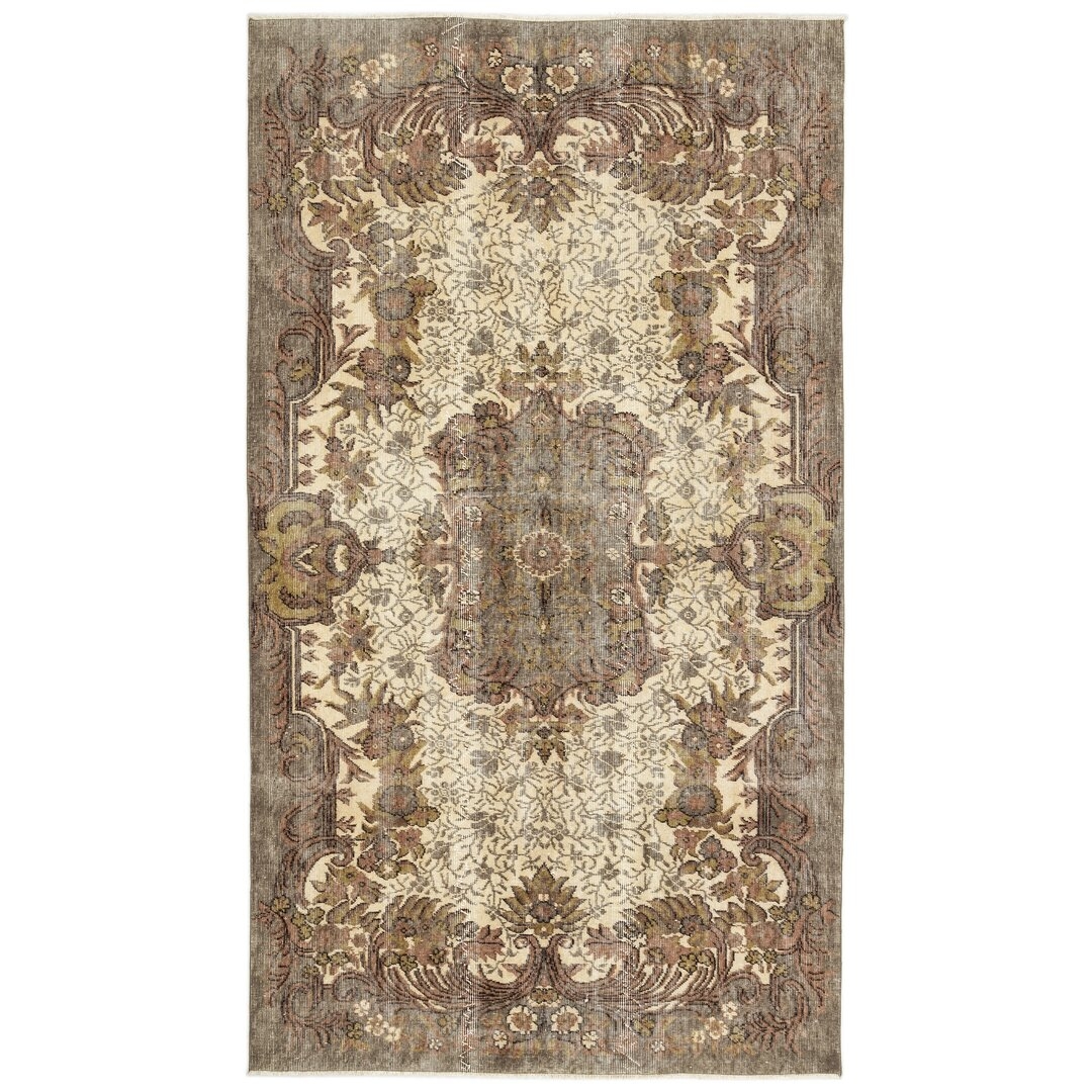 "Bespoky Vintage Rugs One-of-a-Kind Hand-Knotted 1960s Beige/Brown 5'2"" x 8'2"" Area Rug" - Image 0
