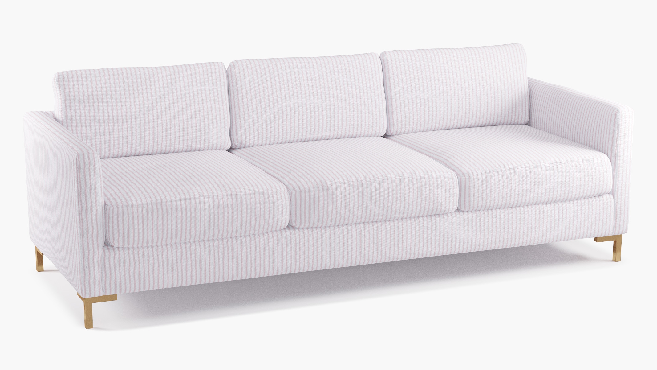 Modern Sofa, Pink Classic Ticking Stripe, Brass L Leg - Image 1