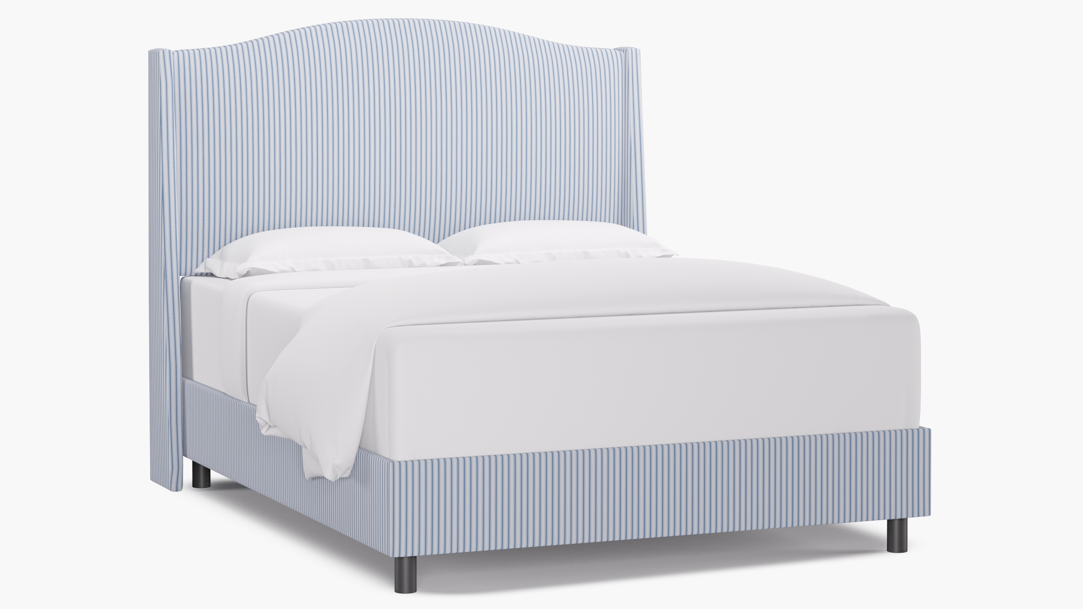 Classic Wingback Bed, Cornflower Classic Ticking Stripe, Queen - Image 0