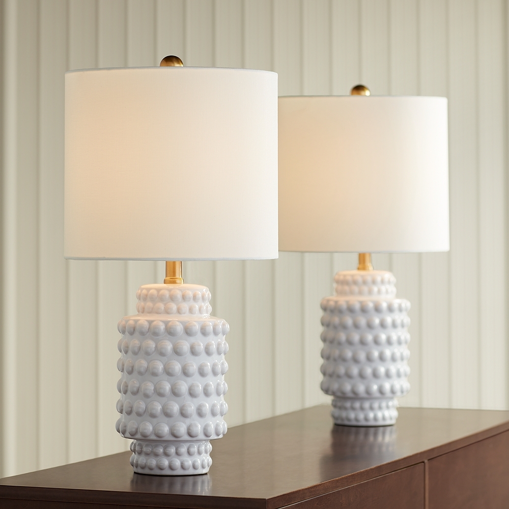 360 Lighting Hobnail 22 1/2" White Ceramic Modern Table Lamps Set of 2 - Image 0