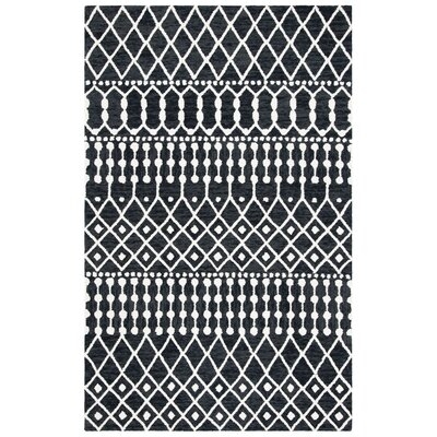 Flavius Geometric Handmade Tufted Wool Black/White Area Rug - Image 0