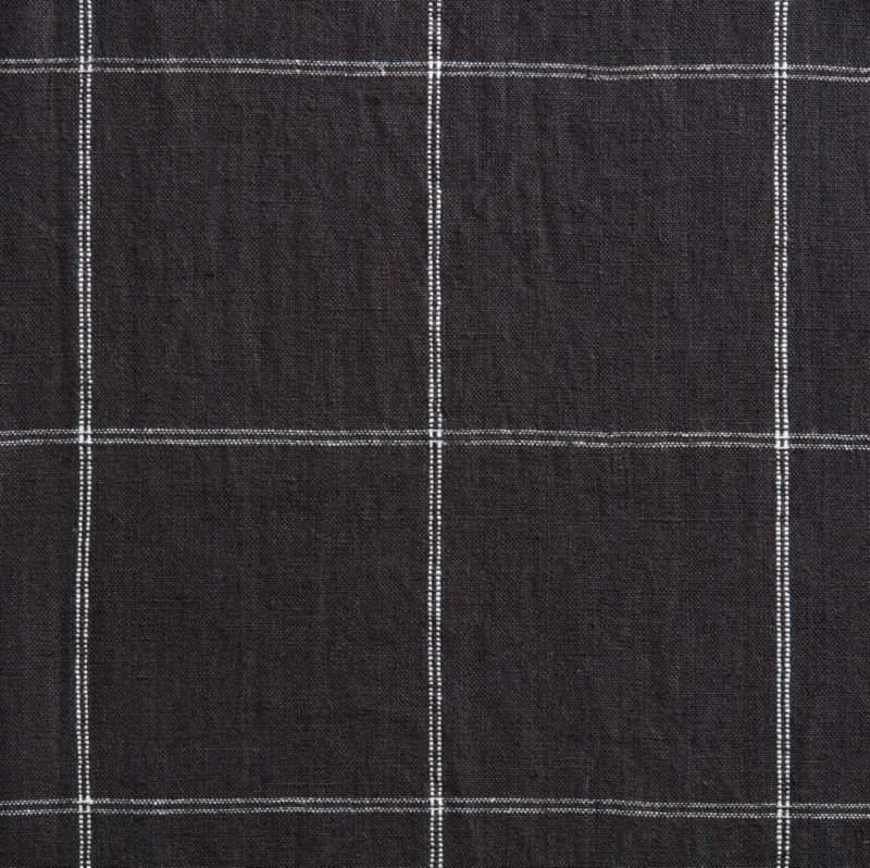 Storm Grey & Crisp White Linen Double Pinstripe Grid Window Curtain Panel 52"x84" - Image 4