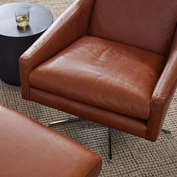 Austin Swivel Base Chair, Poly, Weston Leather, Molasses, Polished Nickel - Image 2