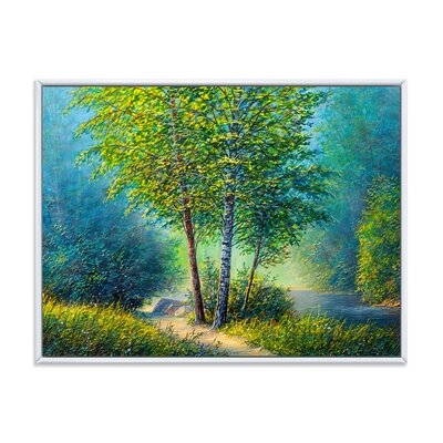 Three Vibrant Trees By The River - Lake House Canvas Wall Art Print-36993 - Image 0