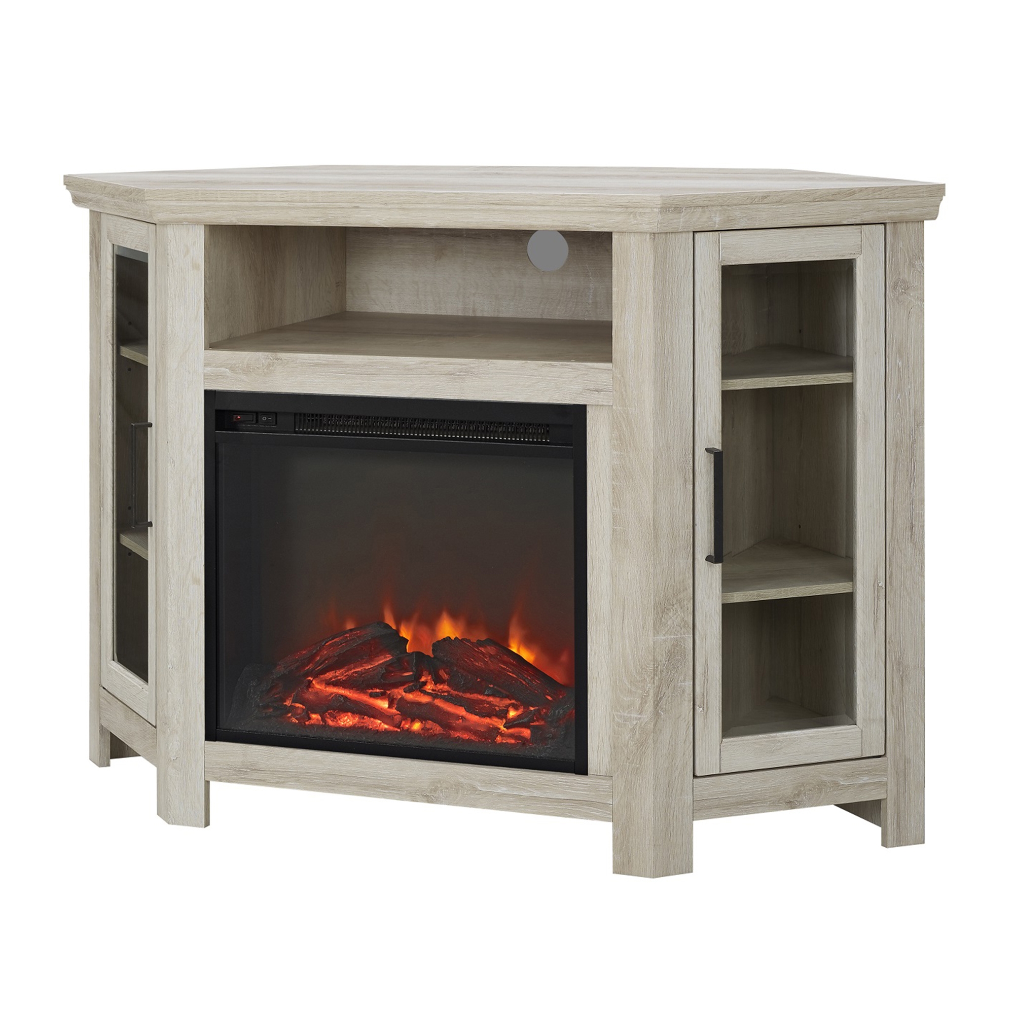 48" Wood Corner Fireplace TV Stand - White Oak - Image 0