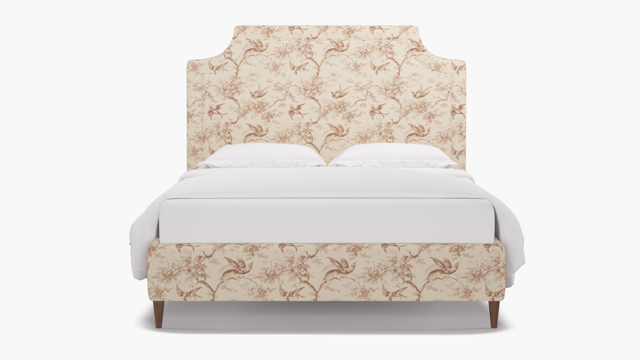 Deco Bed, Terracotta Swallows, Walnut Square Tapered Leg, Queen - Image 0