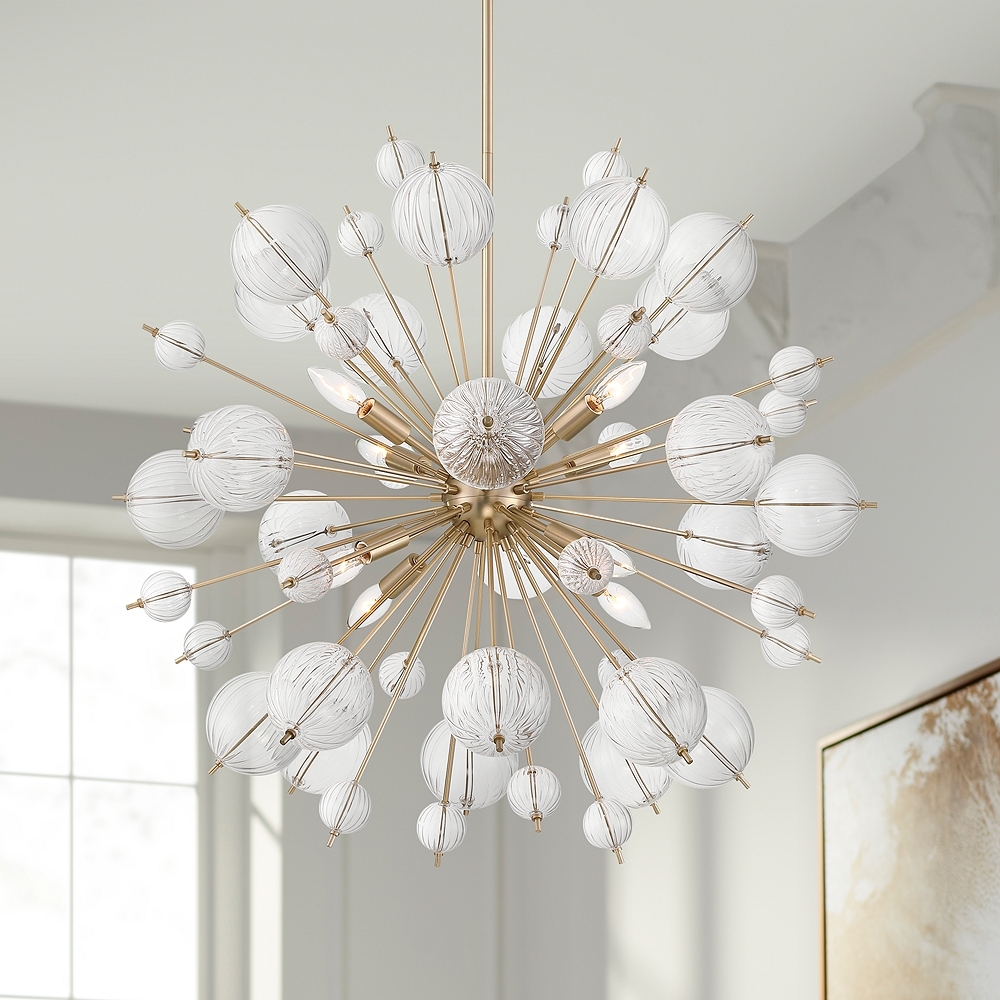 Possini Euro Dandelion 30" Wide Satin Gold 8-Light Sputnik Pendant - Image 0