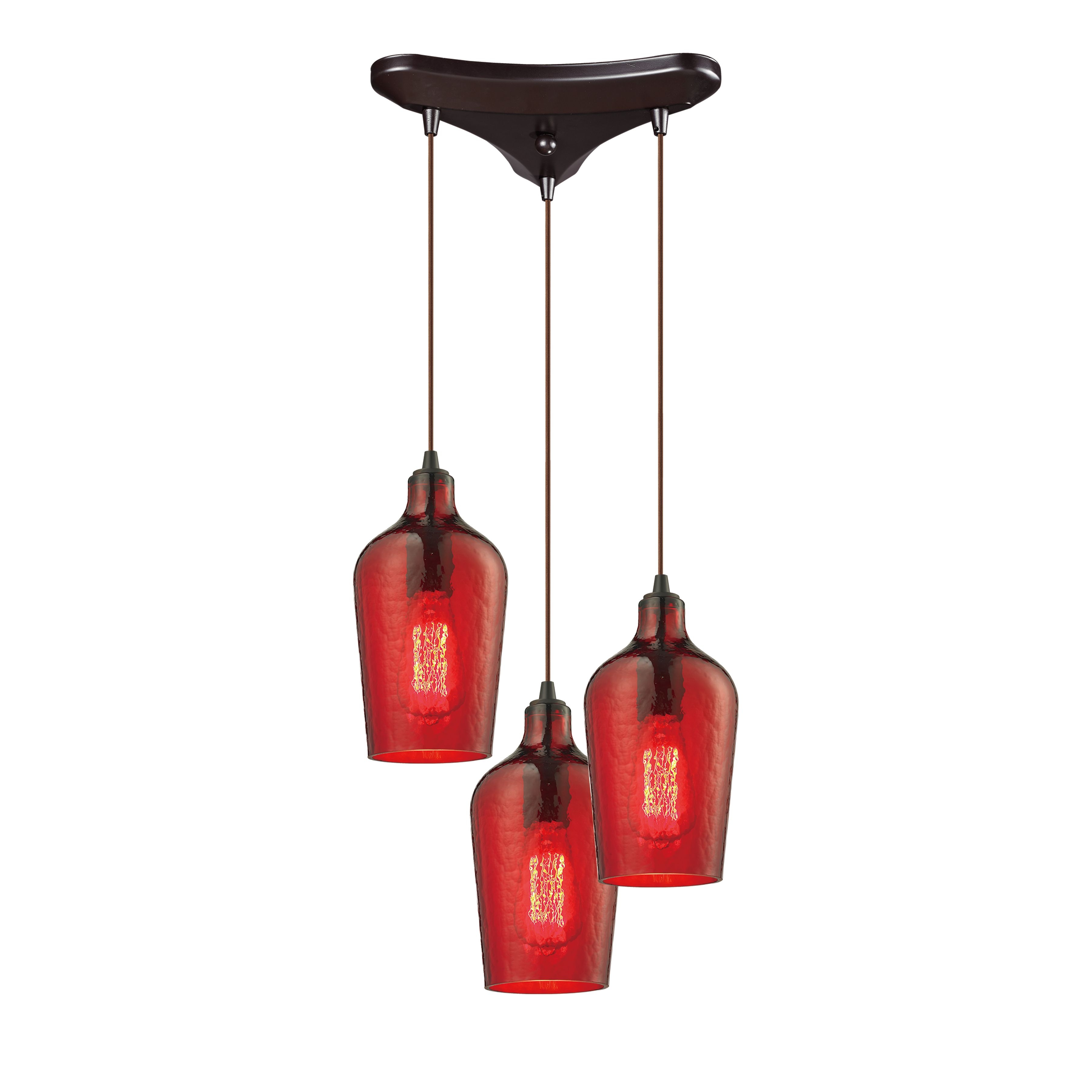 Hammered Glass 10'' Wide 3-Light Pendant - Oil Rubbed Bronze with Red - Image 0