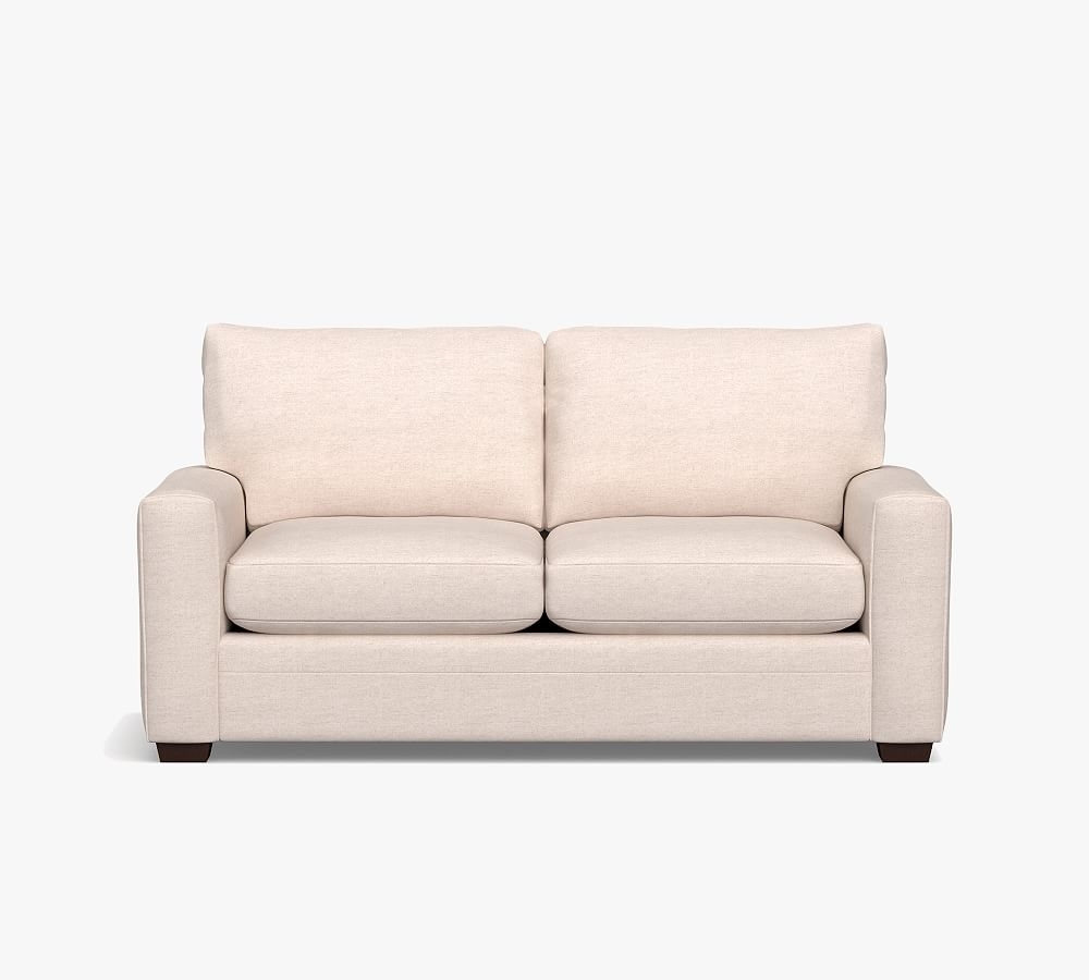 Pearce Modern Square Arm Upholstered Loveseat 66", Down Blend Wrapped Cushions, Performance Heathered Basketweave Dove - Image 1
