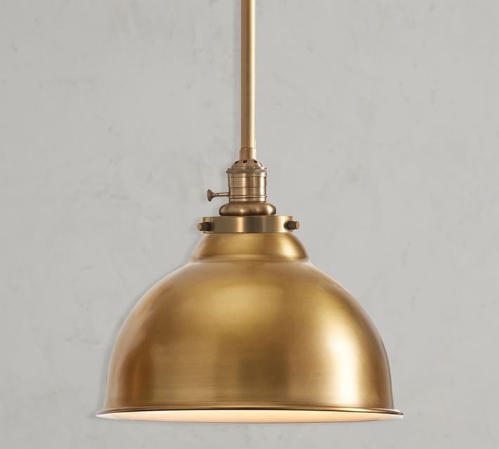 PB Classic Metal Bell Pendant Hood + 6' Brass Pole Kit, Large - Image 1