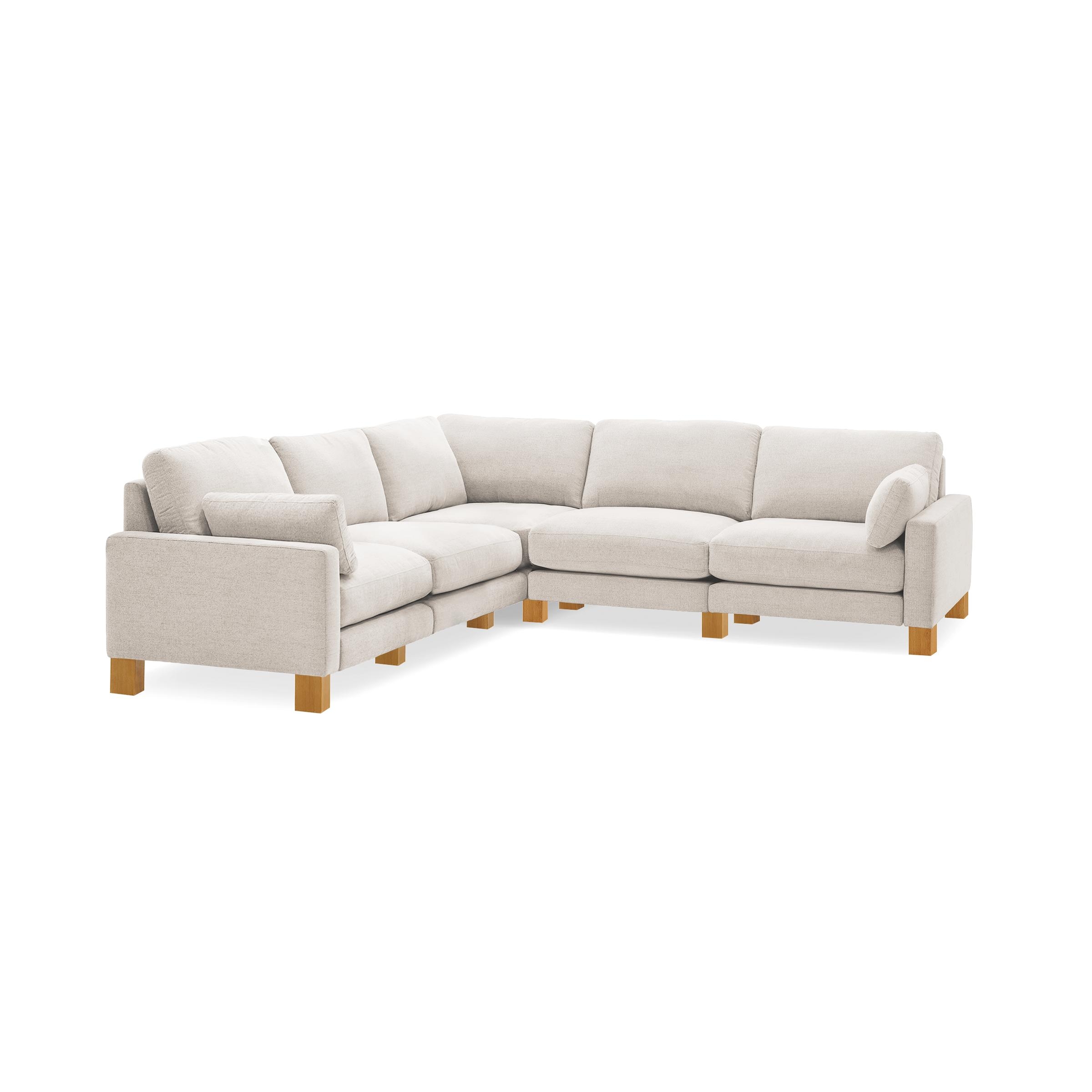 Union 5-Seat Sectional - Ivory - Performance Chenille / Oak - Wood / Square Leg - Image 0