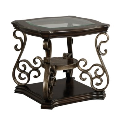 End Table, Glass Table Top, Mdf W/marble Paper Middle Shelf, Powder Coat Finish Metal Legs. (26.3"lx26.3"wx24"h) - Image 0