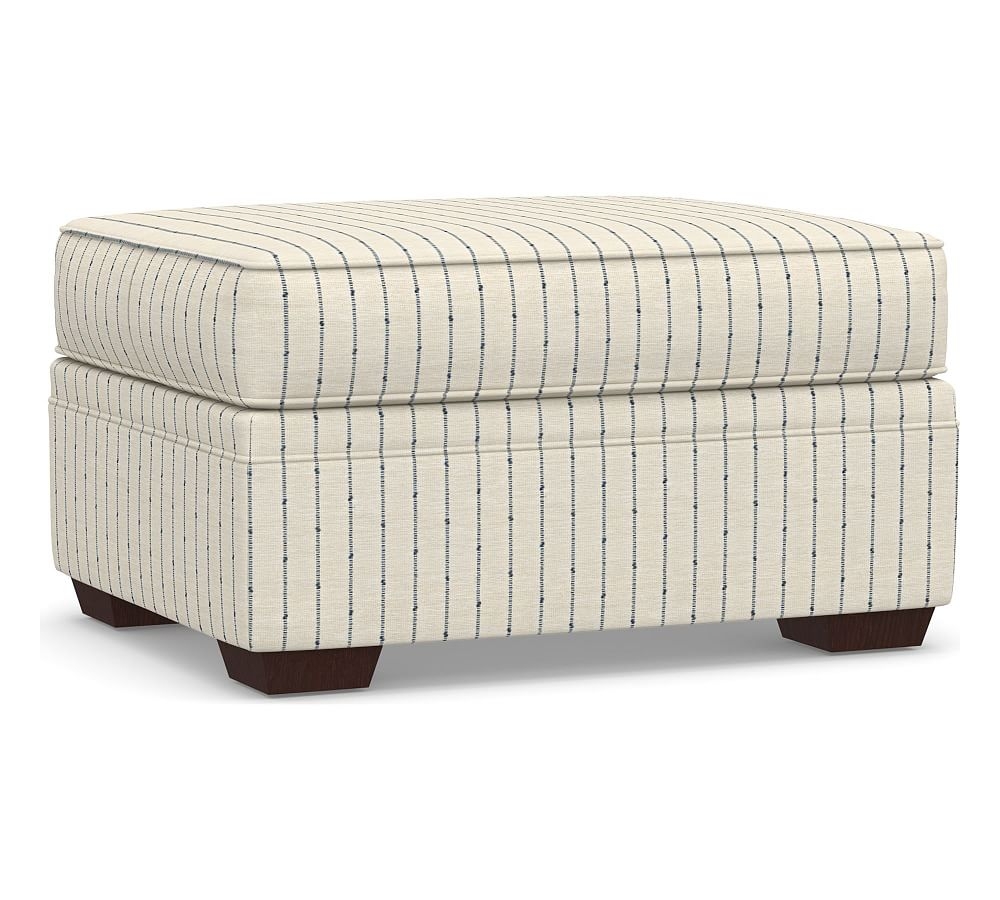 Pearce Upholstered Storage Ottoman, Polyester Wrapped Cushions, Slubby Pinstripe Blue - Image 0
