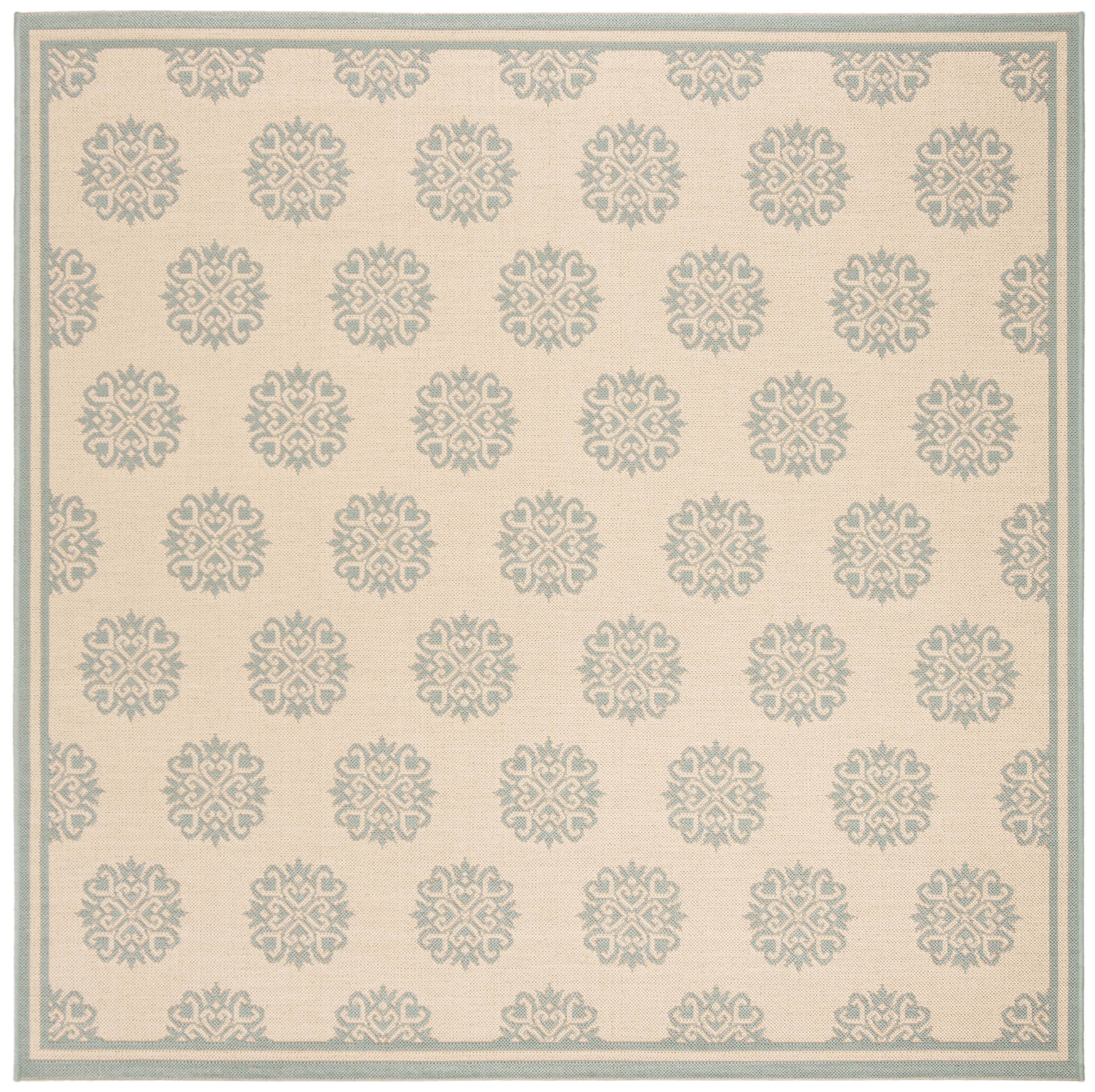 Arlo Home Indoor/Outdoor Woven Area Rug, LND181L, Cream/Aqua,  6' 7" X 6' 7" Square - Image 0