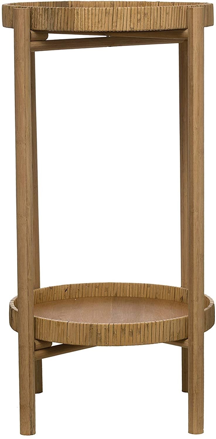 Round Rattan & Bamboo 2-Tier Tray Table with Removable Trays & Wood Frame - Image 0