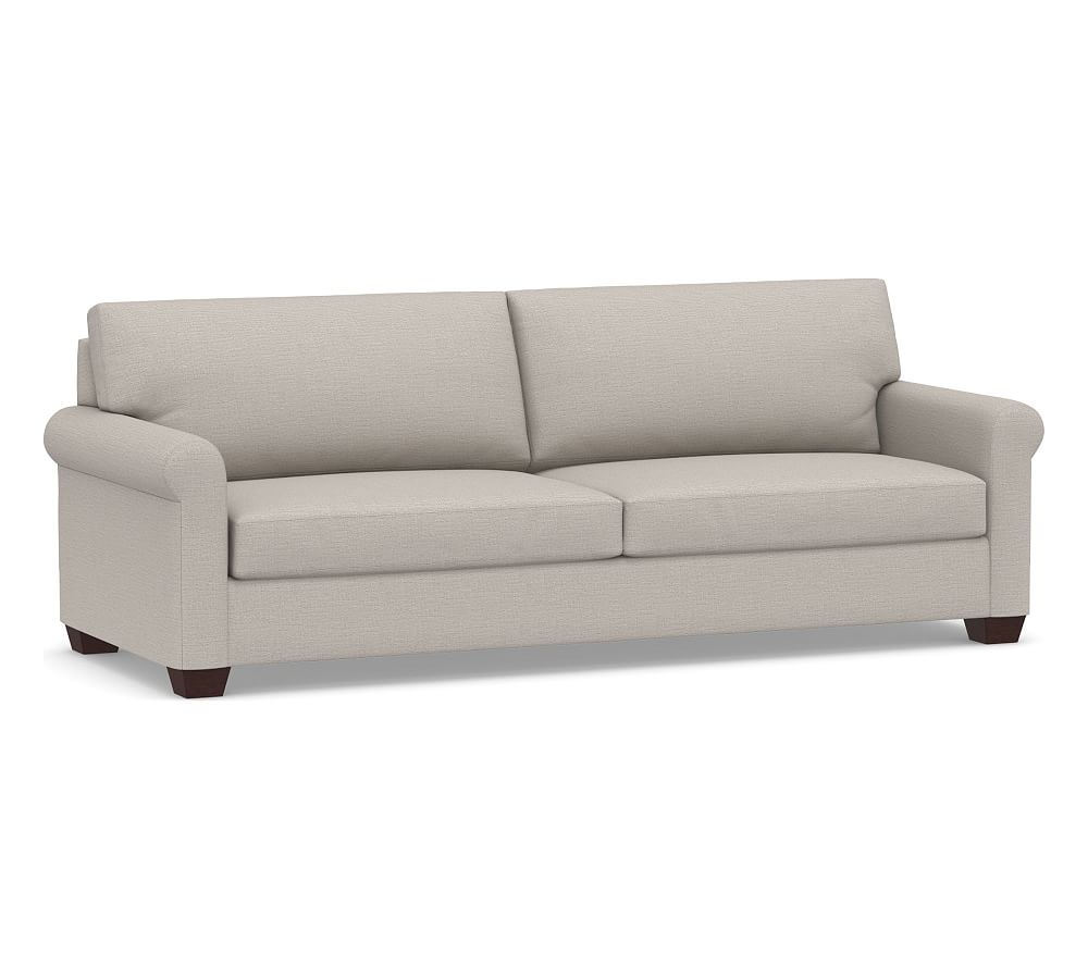 York Roll Arm Upholstered Grand Sofa 97.5", Down Blend Wrapped Cushions, Chunky Basketweave Stone - Image 0