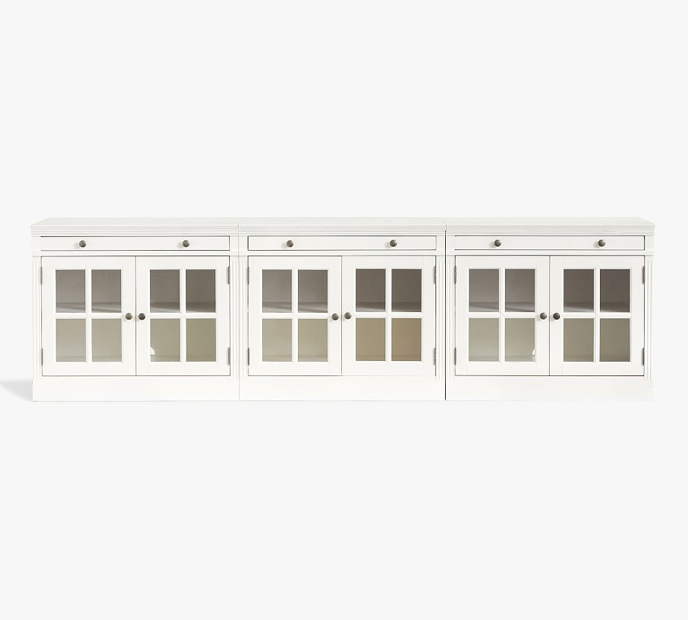 Livingston 105" Media Console with Glass Door Cabinets, Montauk White - Image 0
