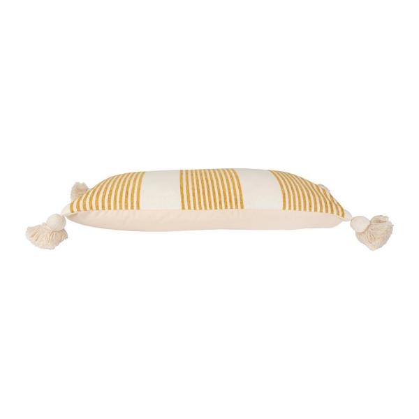 Cream Cotton & Chenille Pillow with Vertical Mustard Stripes, Tassels & Solid Cream Back - Image 4