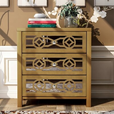 Solid Wood Geometric Pattern 3 Drawer Mirrored Chest - Image 0