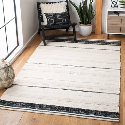 Striped Handmade Flatweave Cotton Ivory / Black Area Rug - Image 0