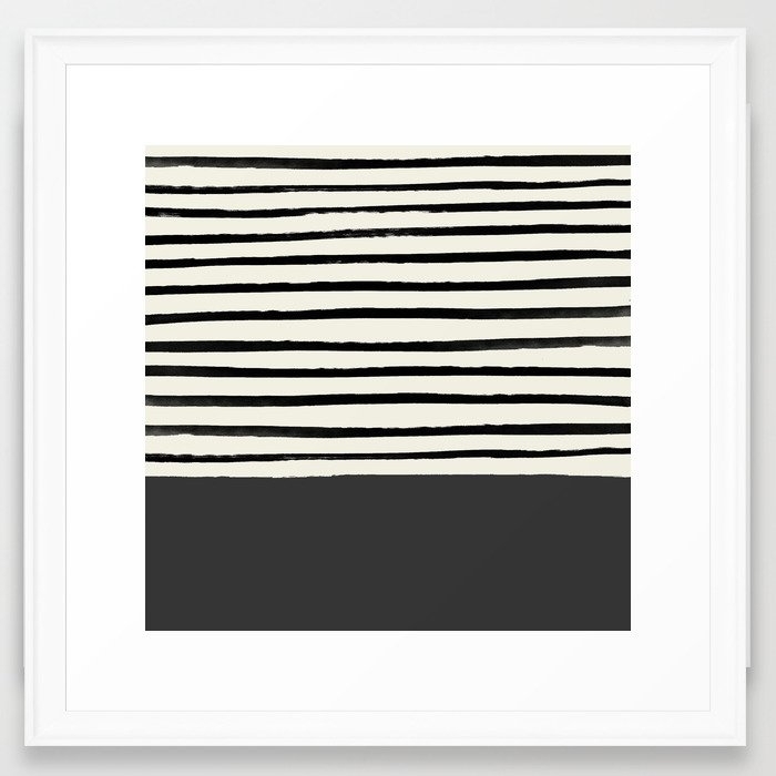 Charcoal Gray X Stripes Framed Art Print by Leah Flores - Scoop White - MEDIUM (Gallery)-22x22 - Image 0