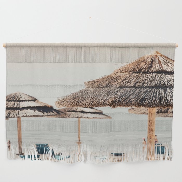 Straw Beach Umbrellas - Beach Print - Ocean Sea - Travel Photography By Ingrid Beddoes Wall Hanging by Ingrid Beddoes Photography - Small 23.25" x 15.75" - Image 0