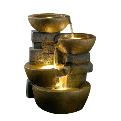 Resin/Fiberglass Zen Tiered Pots Fountain with LED Light - Image 0
