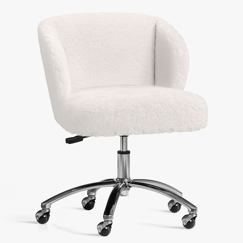 Polar Bear Faux-Fur Wingback Swivel Desk Chair, In-Home Delivery - Image 0