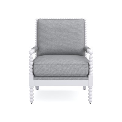 Spindle Chair, Down Cushion, Perennials Performance Canvas, Grey, White Leg - Image 0