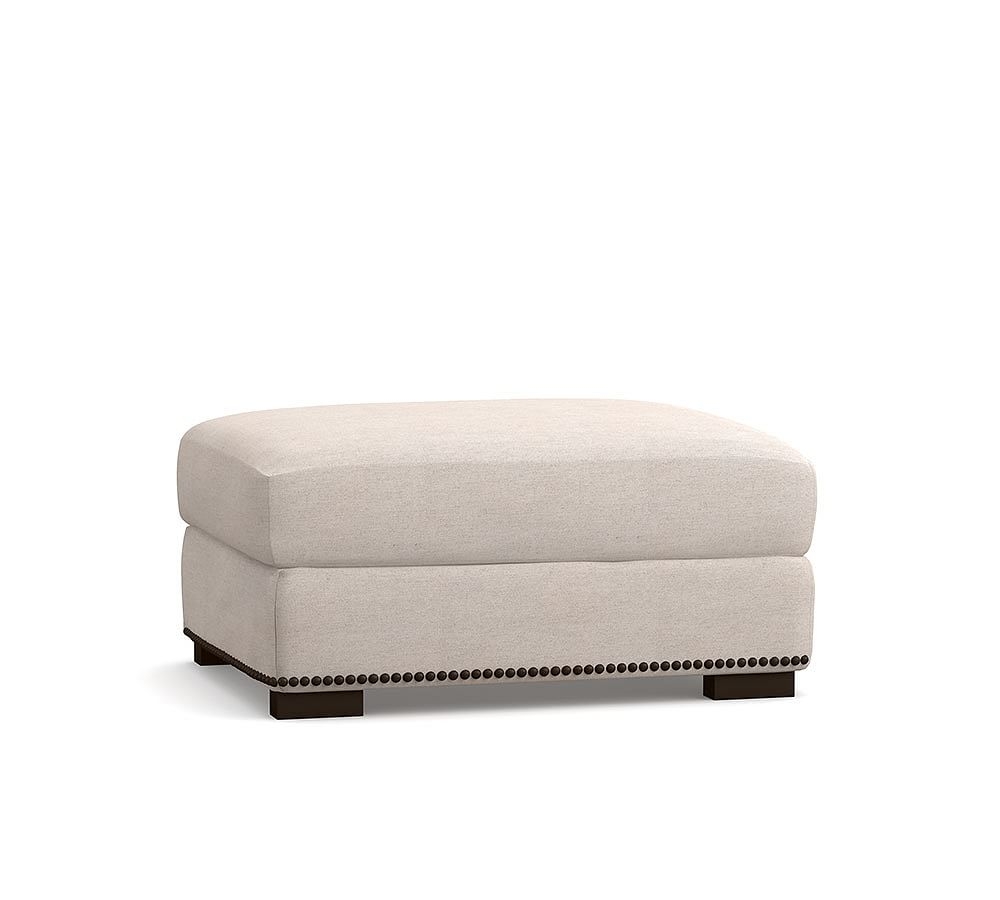 Turner Square Arm Upholstered Ottoman with Nailheads, Polyester Wrapped Cushions, Park Weave Charcoal - Image 0
