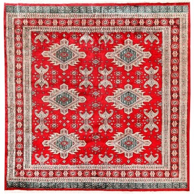 One-of-a-Kind Dayshaun Hand-Knotted New Age Caucasian Red 7' Square Area Rug - Image 0