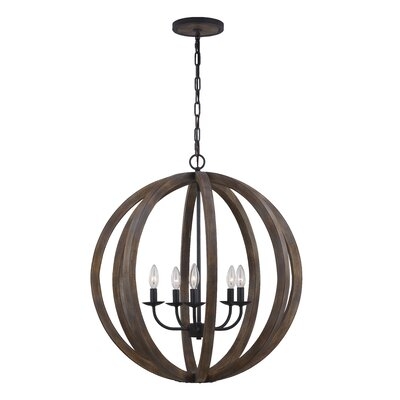Marley 5 - Light Candle Style Globe Chandelier with Wood Accents - Image 0