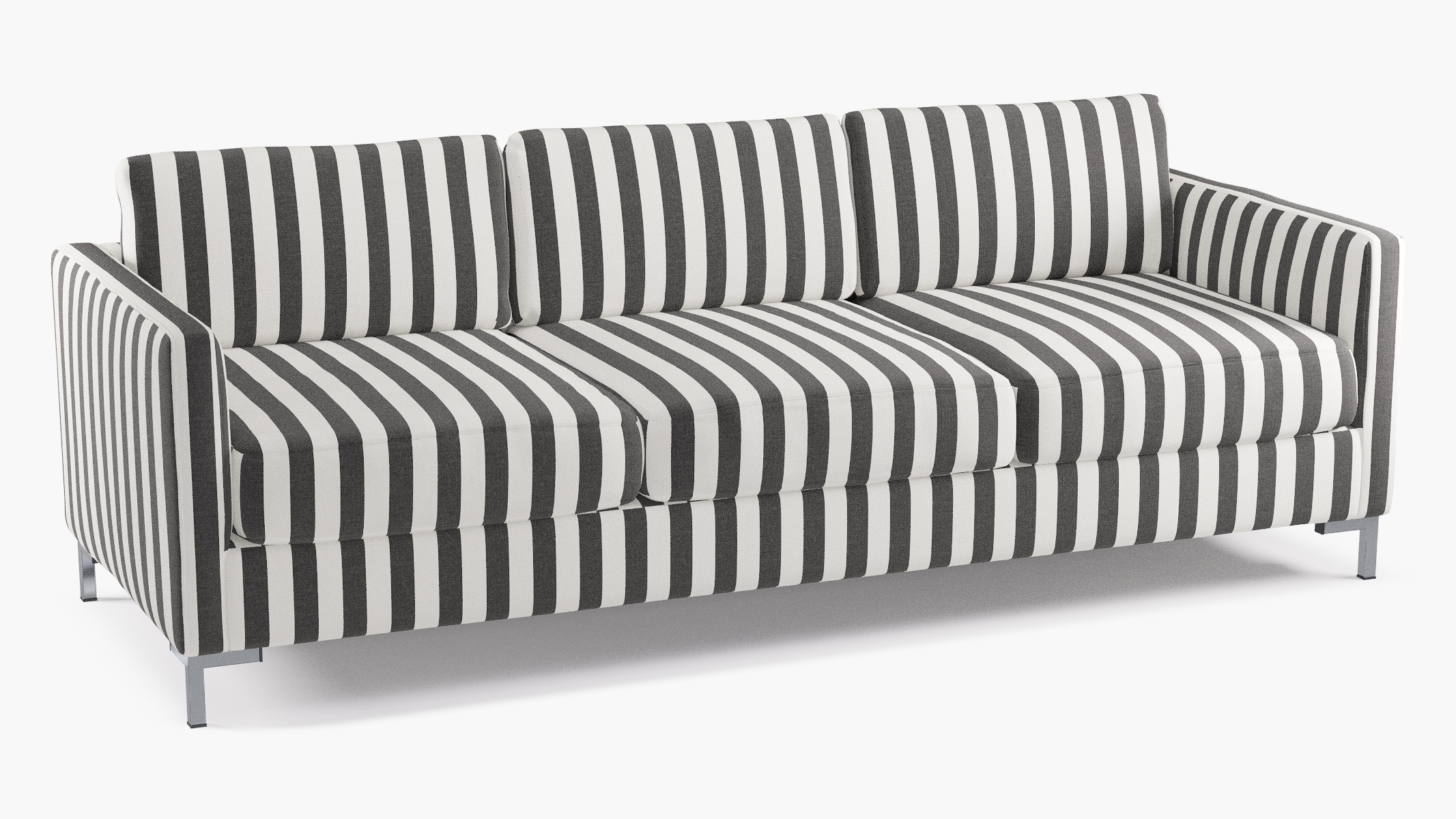 Modern Sofa, Ink Cabana Stripe, Chrome - Image 1