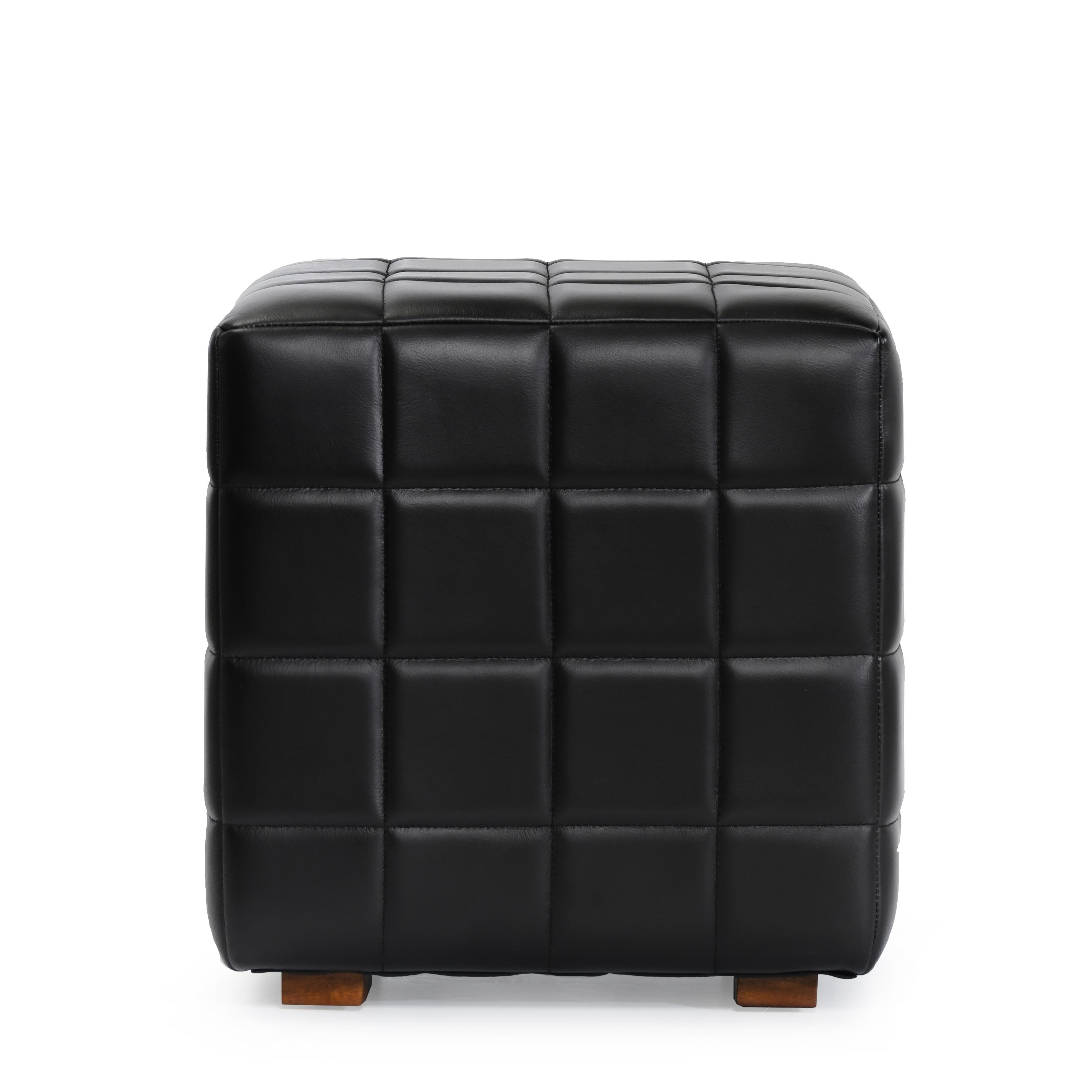 Carlo Leather 18" Square Ottoman Jet Black - Image 1