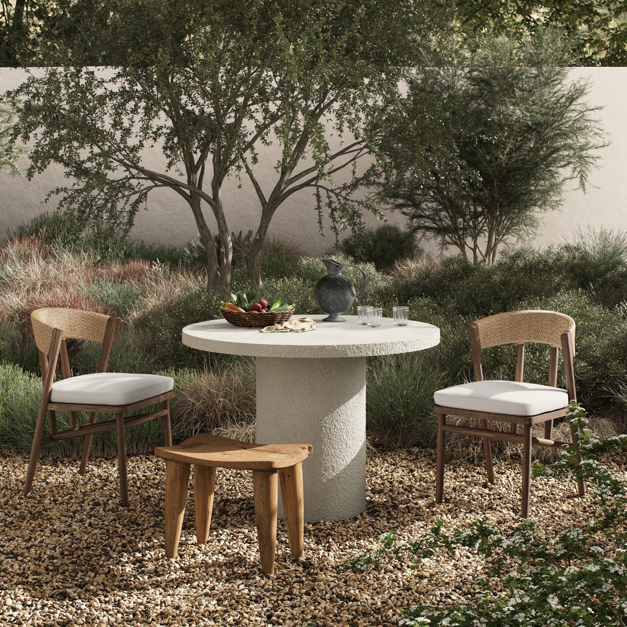 Otero Outdoor Round Dining Table - Matte Stone - Image 1