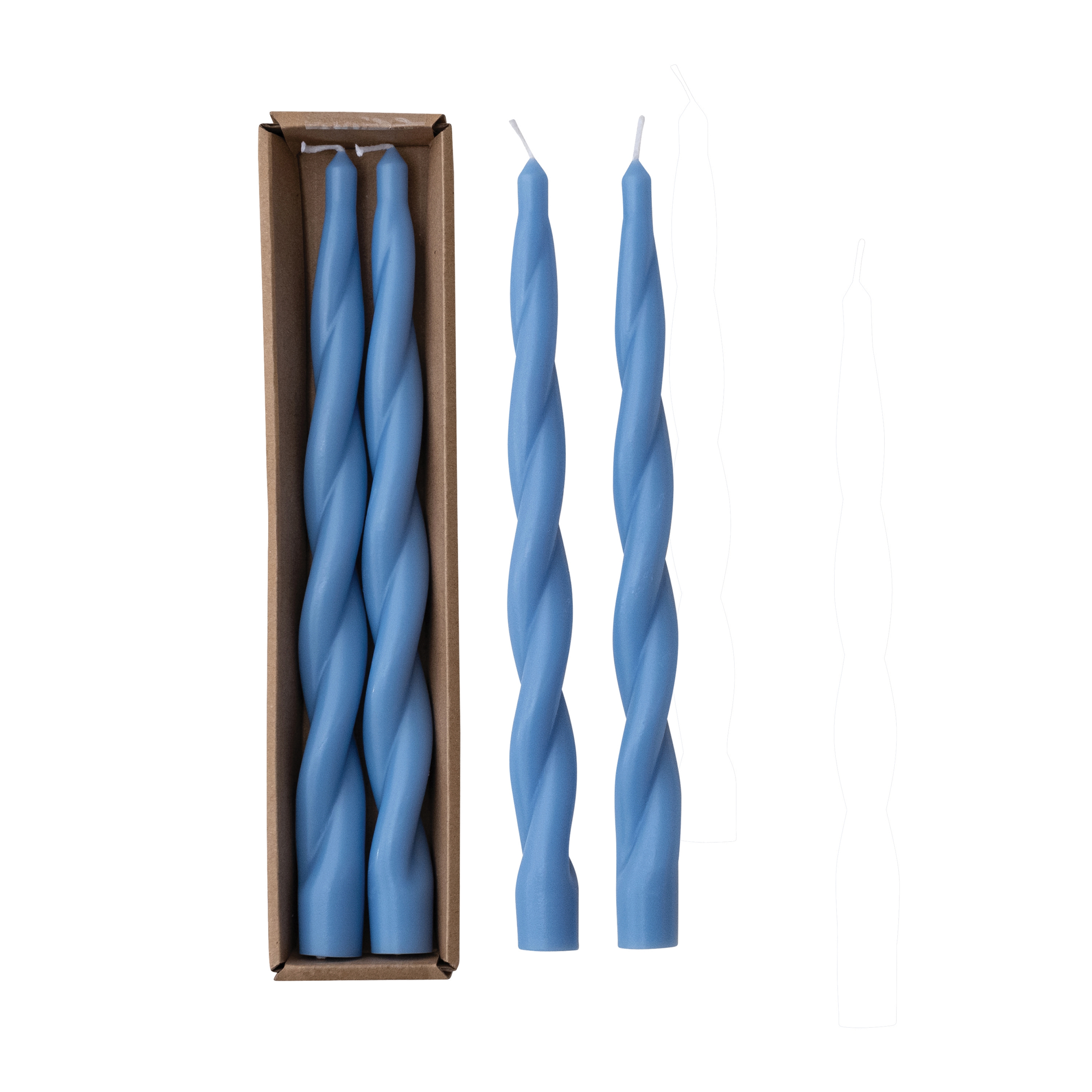 2-Piece Unscented Elongated Twisted Taper Candles in Box, Blue - Image 0