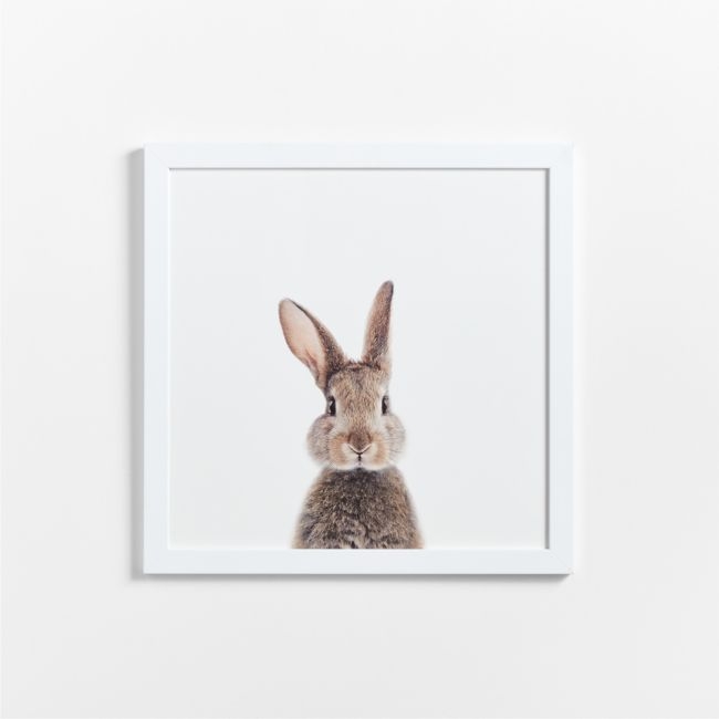 Baby Bunny White Wood Framed Wall Art Print - Image 0